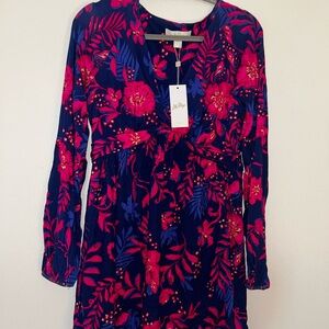 Navy Floral V-Neck Long Sleeve Romper - Pink & Blue Floral